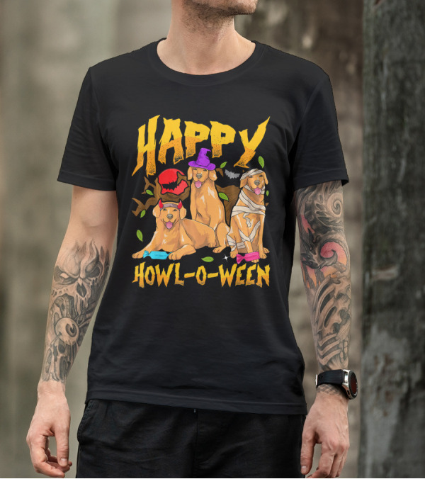 HAPPY HOWL-O-WEEN Golden Retriever Costume Trio T-Shirt