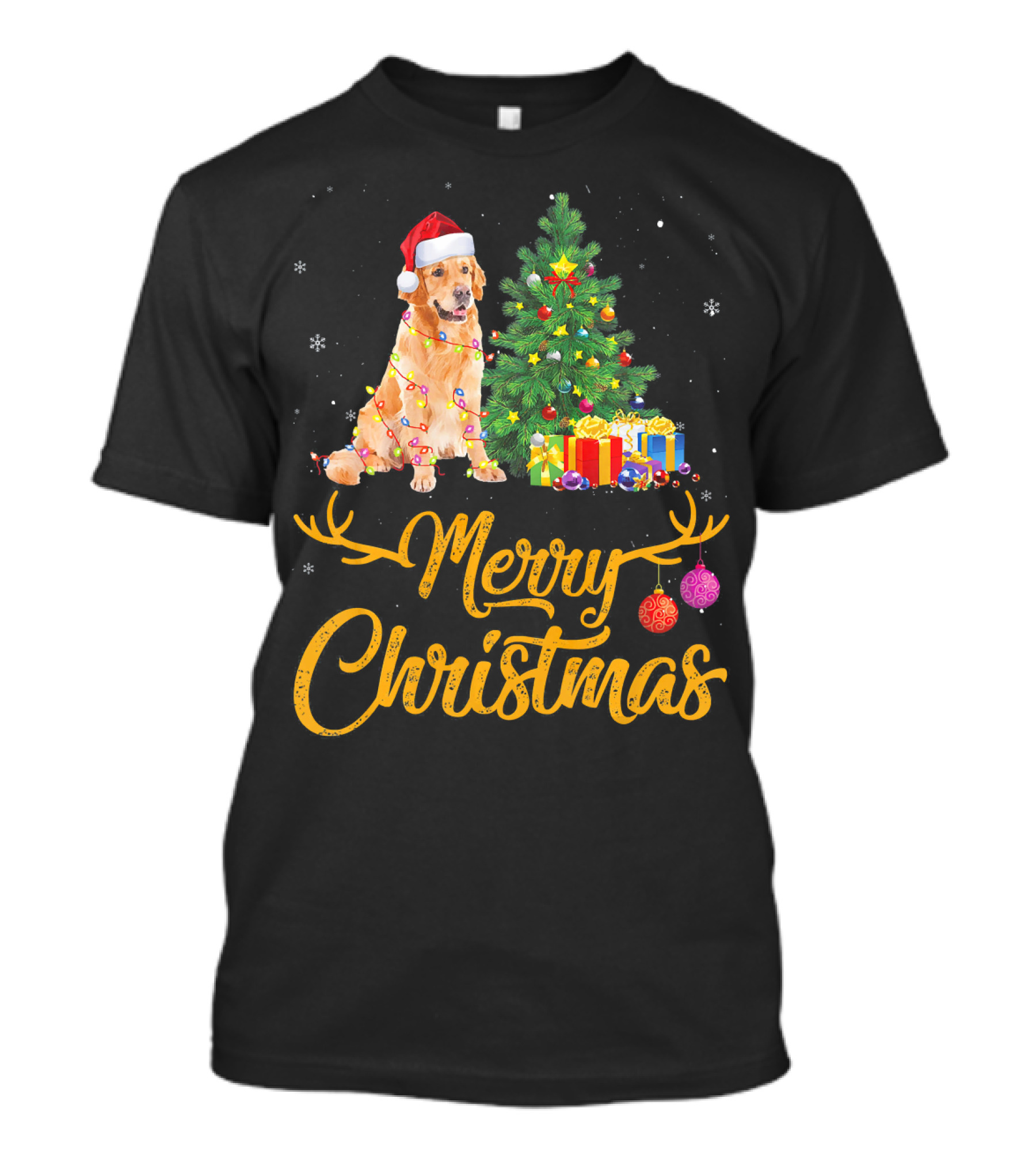Merry Christmas Cute Golden Retriever Dogs T-Shirt