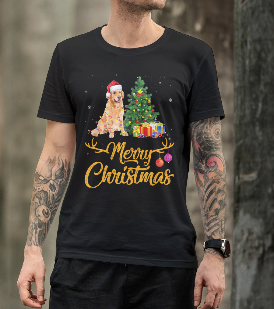 Merry Christmas Cute Golden Retriever Dogs T-Shirt