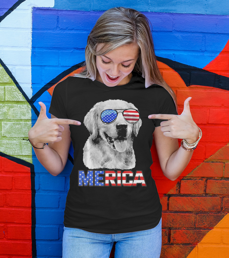 Golden Retriever Merica 4th July Sunglasses Patriotic Dog T-Shirt