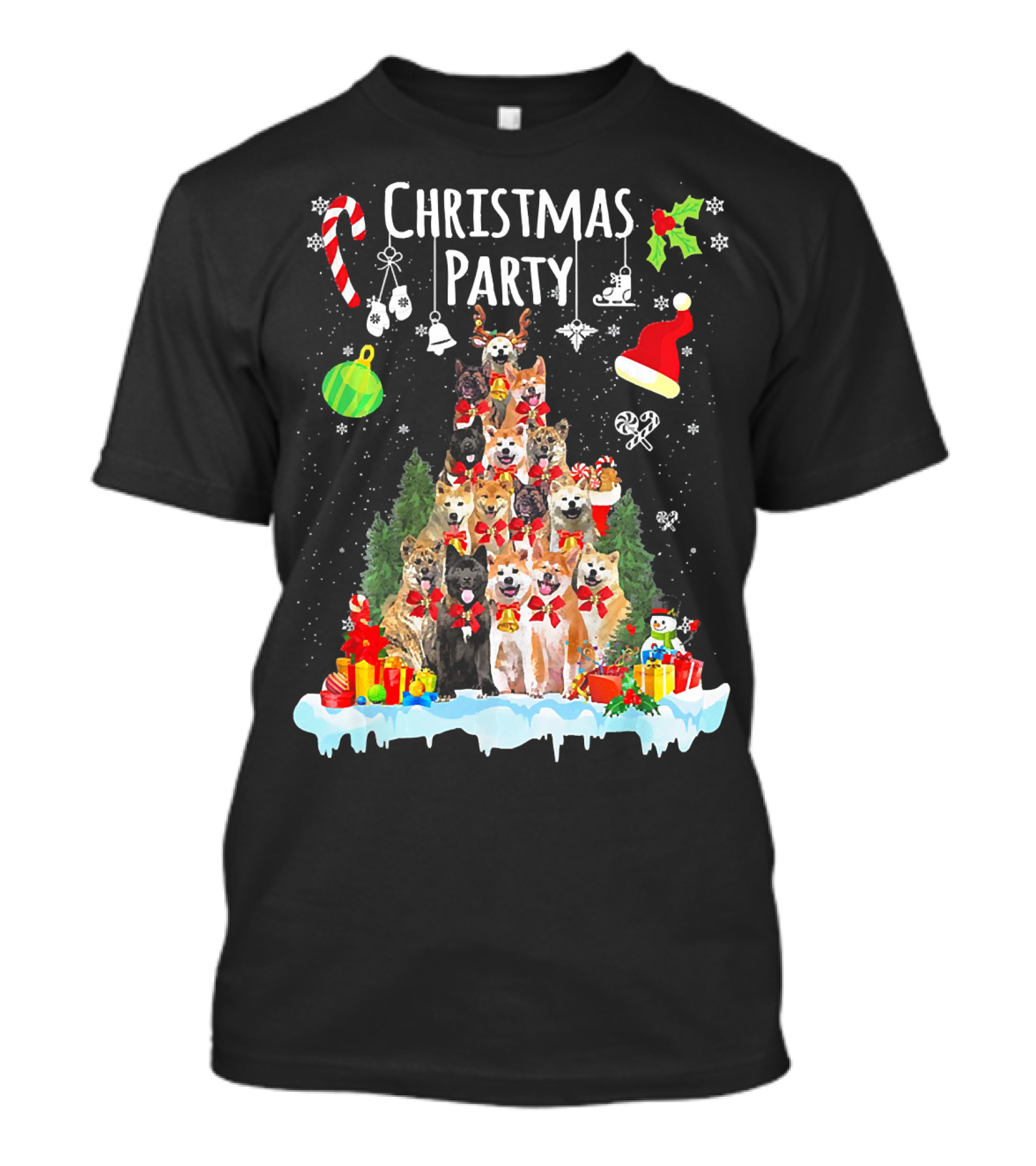 Christmas Party Akita Dogs Funny Xmas Cosplay T-Shirt