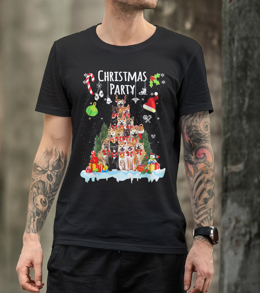 Christmas Party Akita Dogs Funny Xmas Cosplay T-Shirt