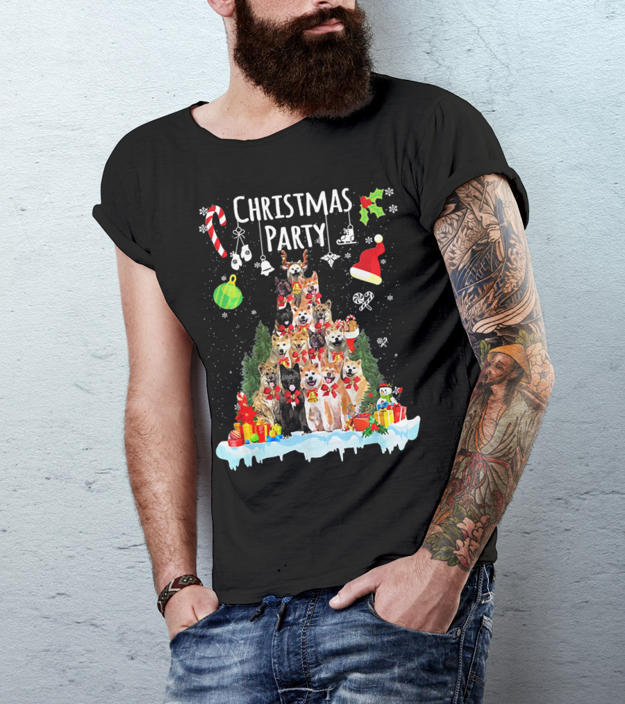 Christmas Party Akita Dogs Funny Xmas Cosplay T-Shirt