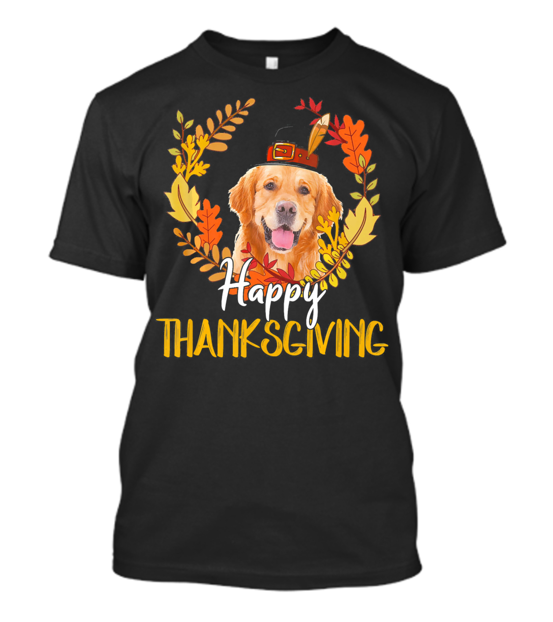 Happy Thanksgiving Golden Retriever Wreath T-Shirt