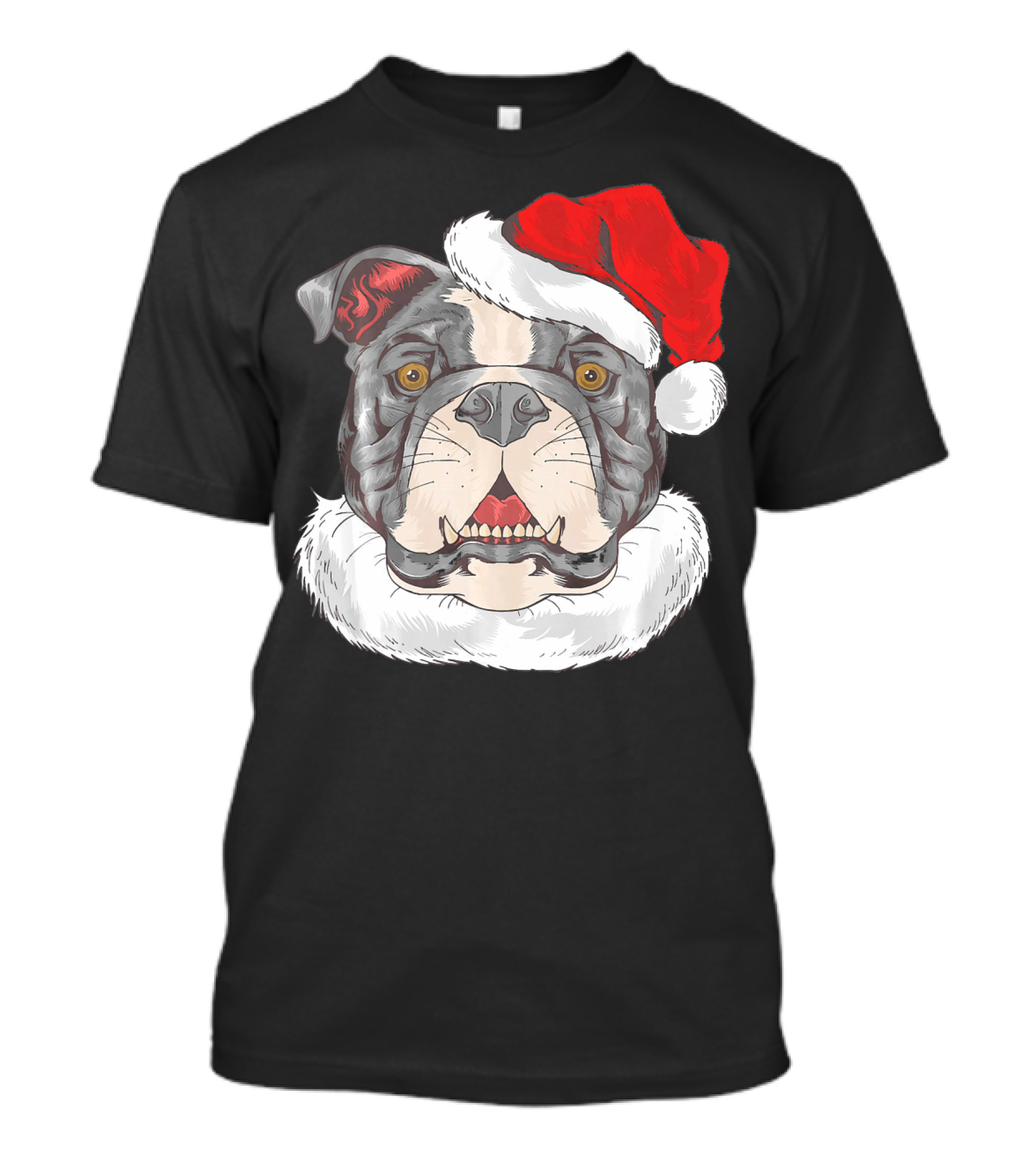 Bulldog Pit Bull With Santa Claus Hat T-Shirt