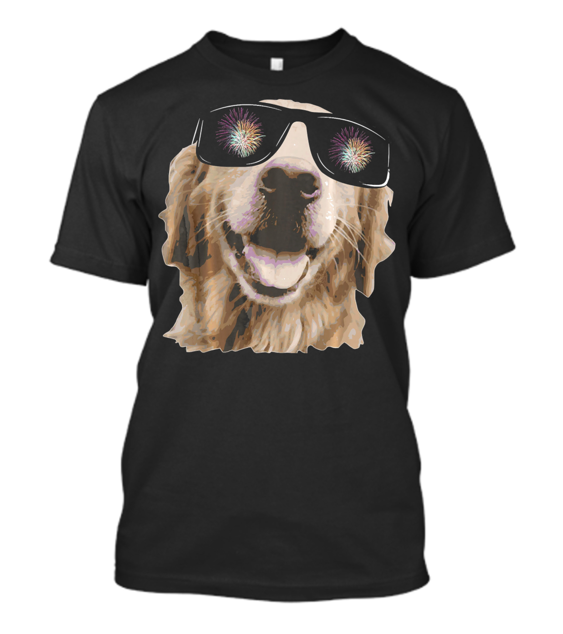 Golden Retriever With Fireworks Glasses 4th Of July T-Shirt
