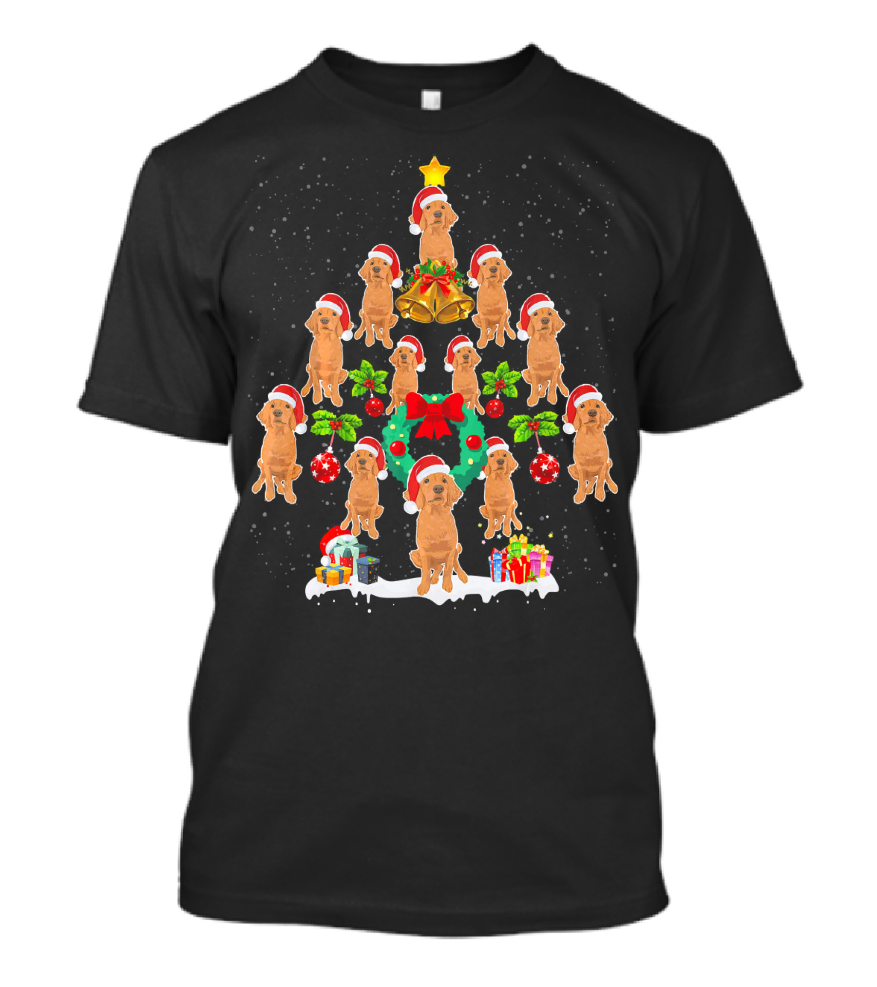 Golden Retriever Christmas Tree With Santa Hat Puppies And Presents T-Shirt