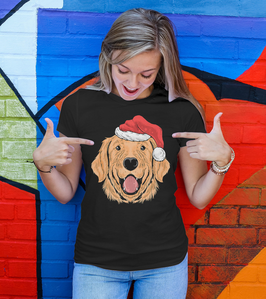 Christmas Golden Retriever Santa Hat T-Shirt