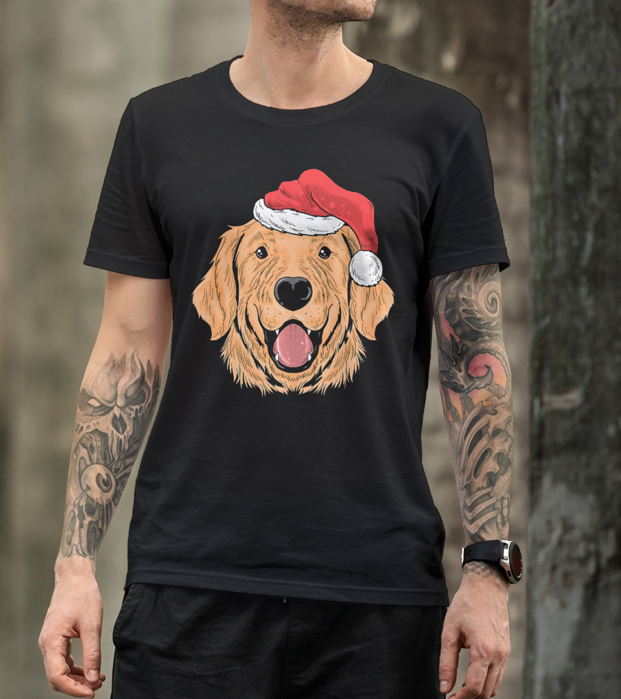Christmas Golden Retriever Santa Hat T-Shirt