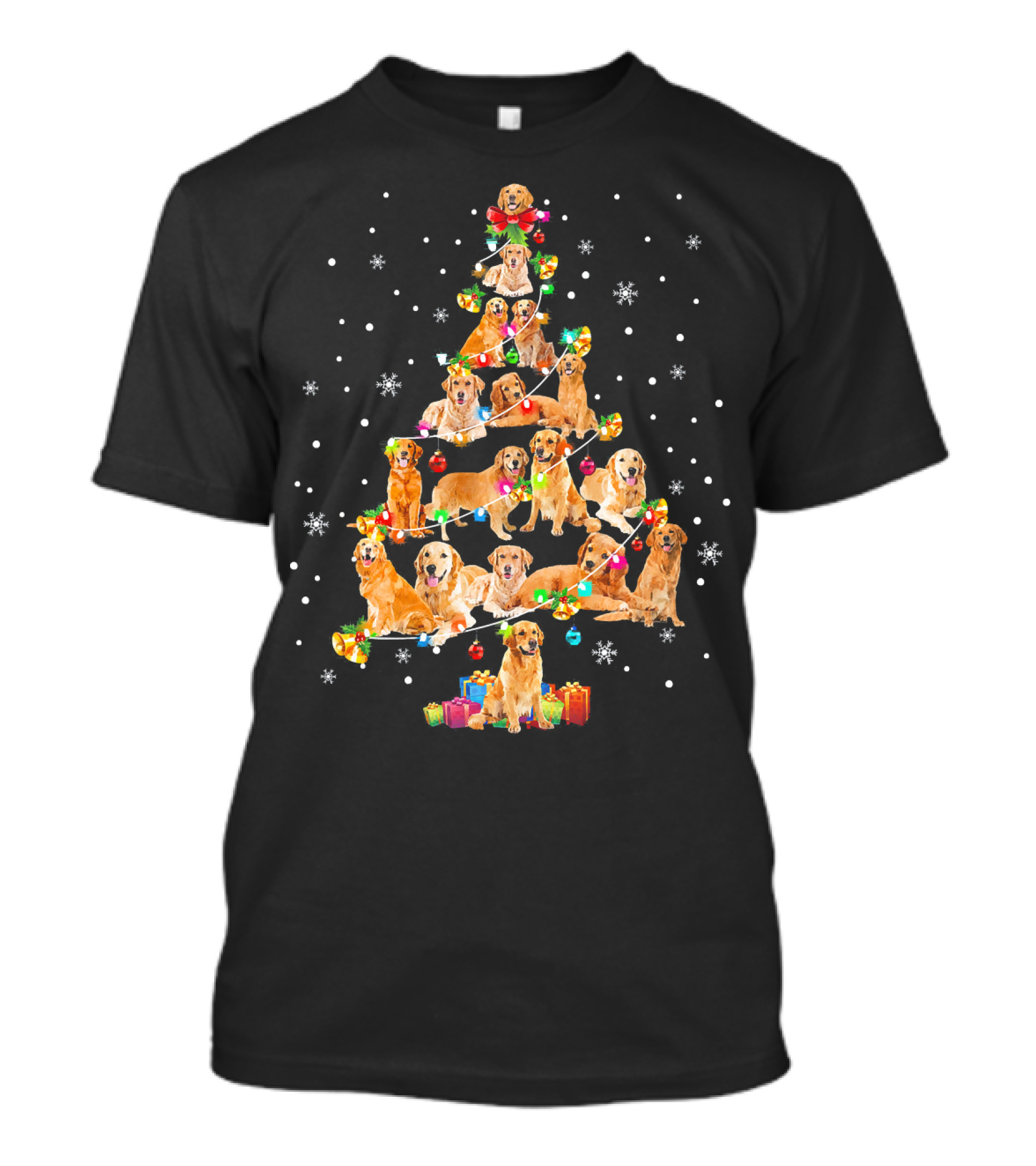 Golden Retriever Christmas Tree X Mas Snowflakes Lights Presents T-Shirt