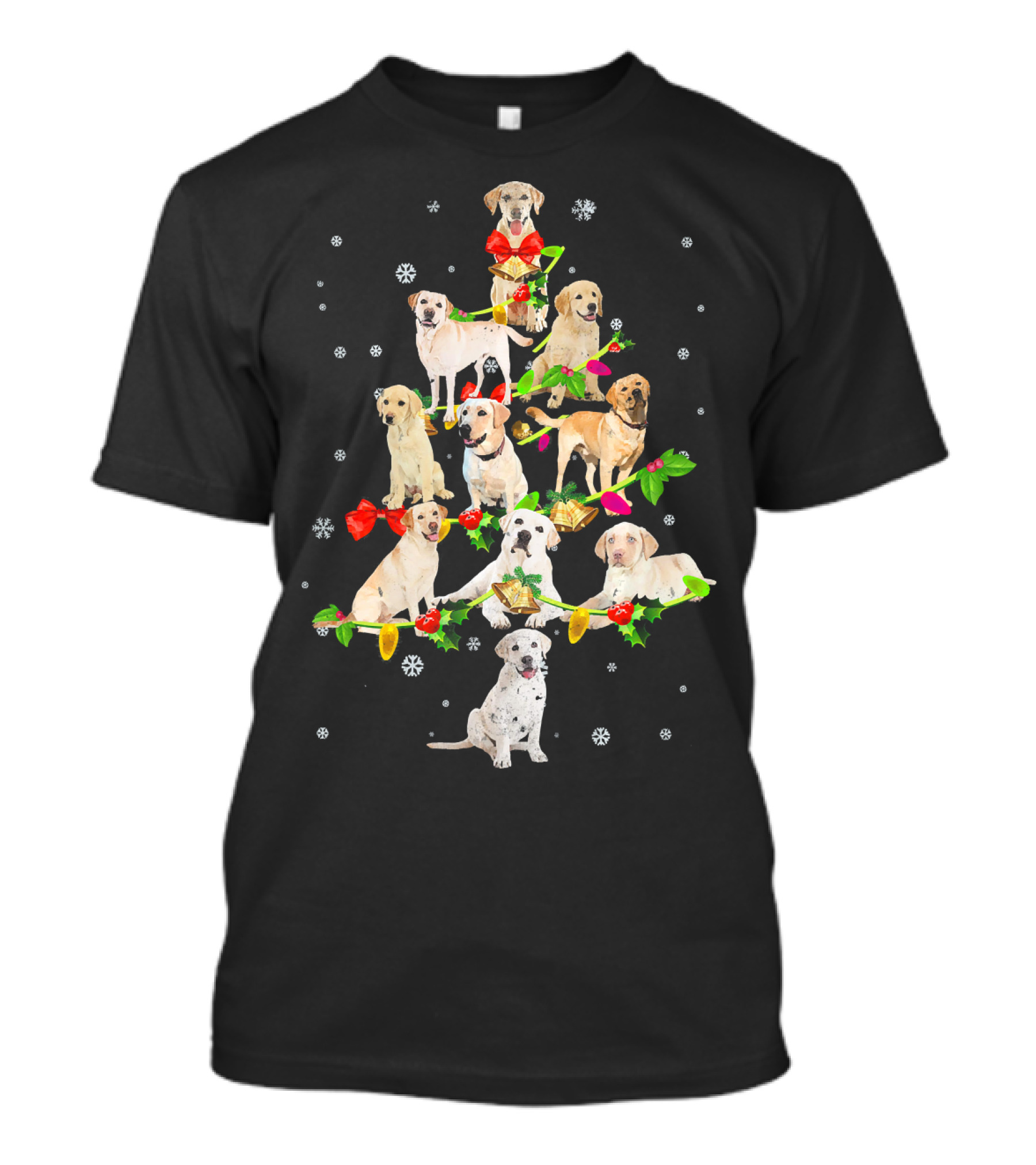 Labrador Retriever Christmas Tree With Snowflakes And Festive Decor T-Shirt