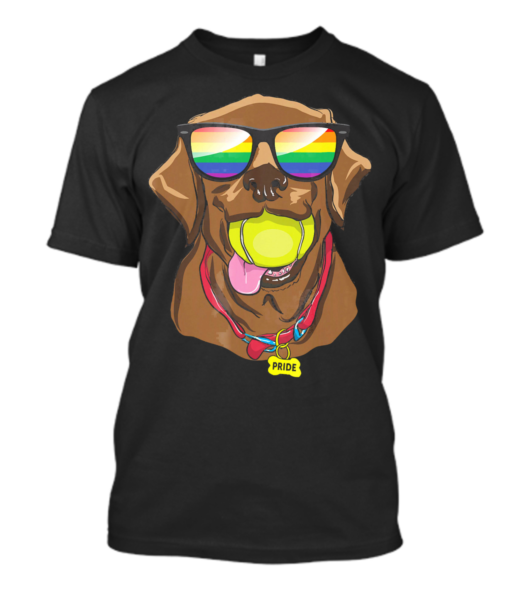 Chocolate Labrador Retriever Pride Rainbow Sunglasses With Tennis Ball T-Shirt