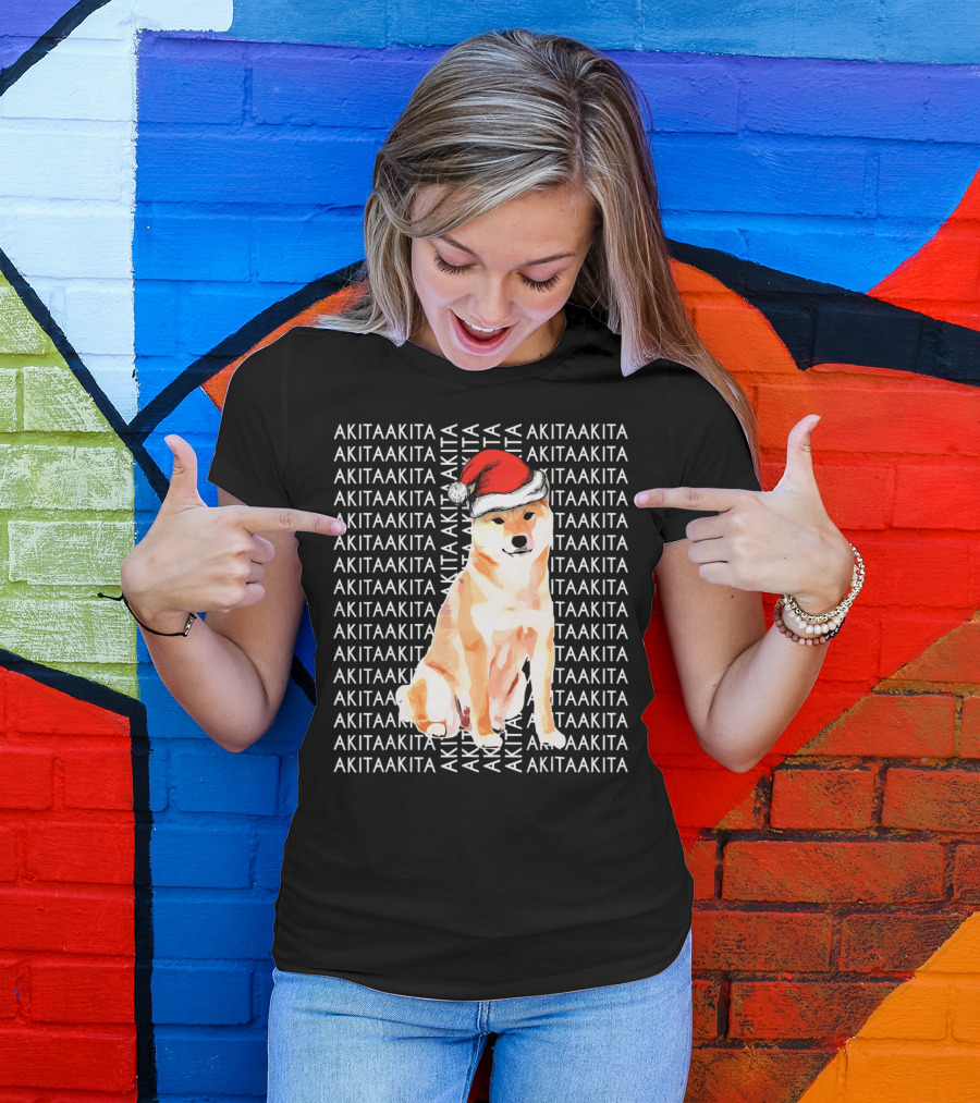 AKITA AKITA AKITA Christmas Santa Hat Funny Christmas For AKITA Lovers T-Shirt