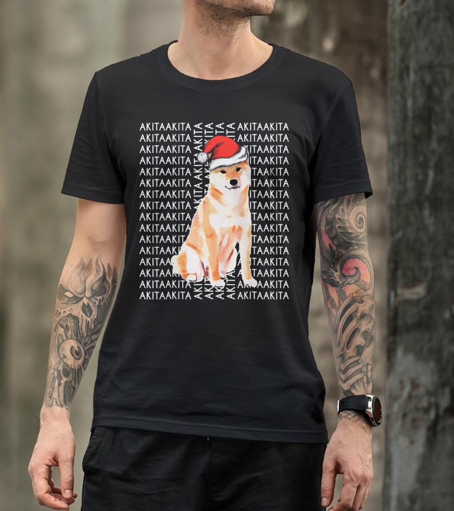 AKITA AKITA AKITA Christmas Santa Hat Funny Christmas For AKITA Lovers T-Shirt