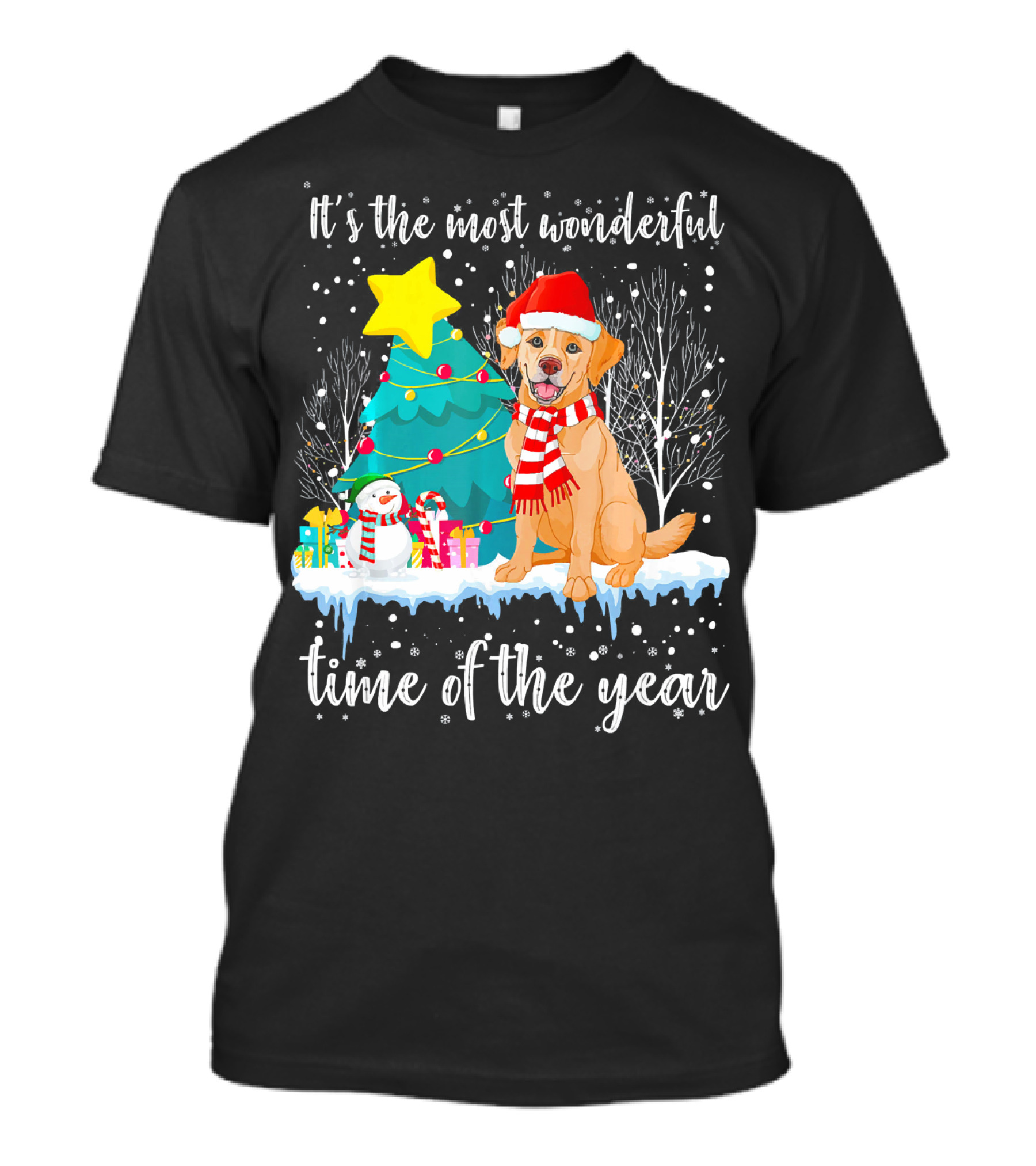 It's The Most Wonderful Time Of The Year Golden Retriever Christmas Scene T-Shirt