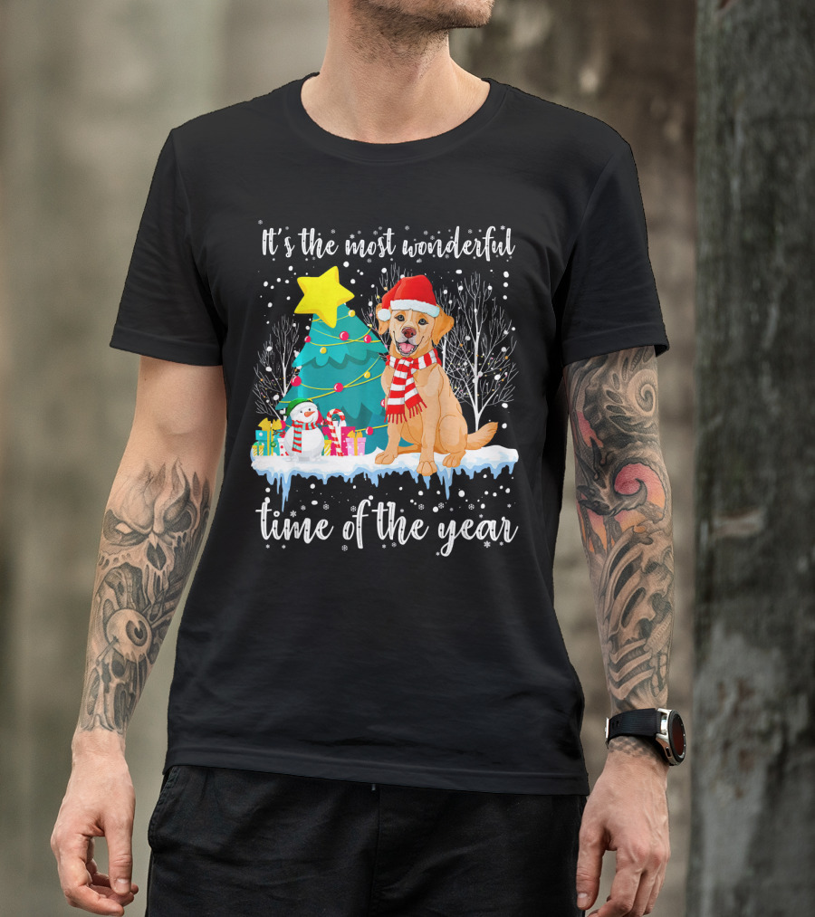 It's The Most Wonderful Time Of The Year Golden Retriever Christmas Scene T-Shirt
