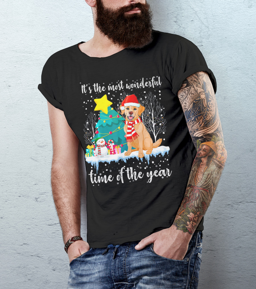 It's The Most Wonderful Time Of The Year Golden Retriever Christmas Scene T-Shirt