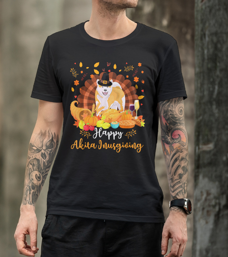 Happy Akita Inusgiving Thanksgiving Dog Feast T-Shirt