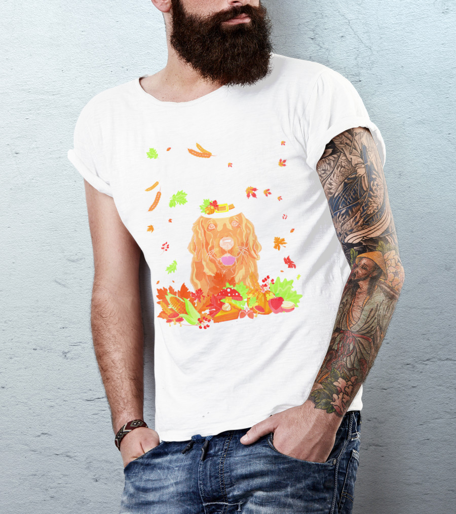Happy Thanksgiving Golden Retriever Fall Harvest T-Shirt