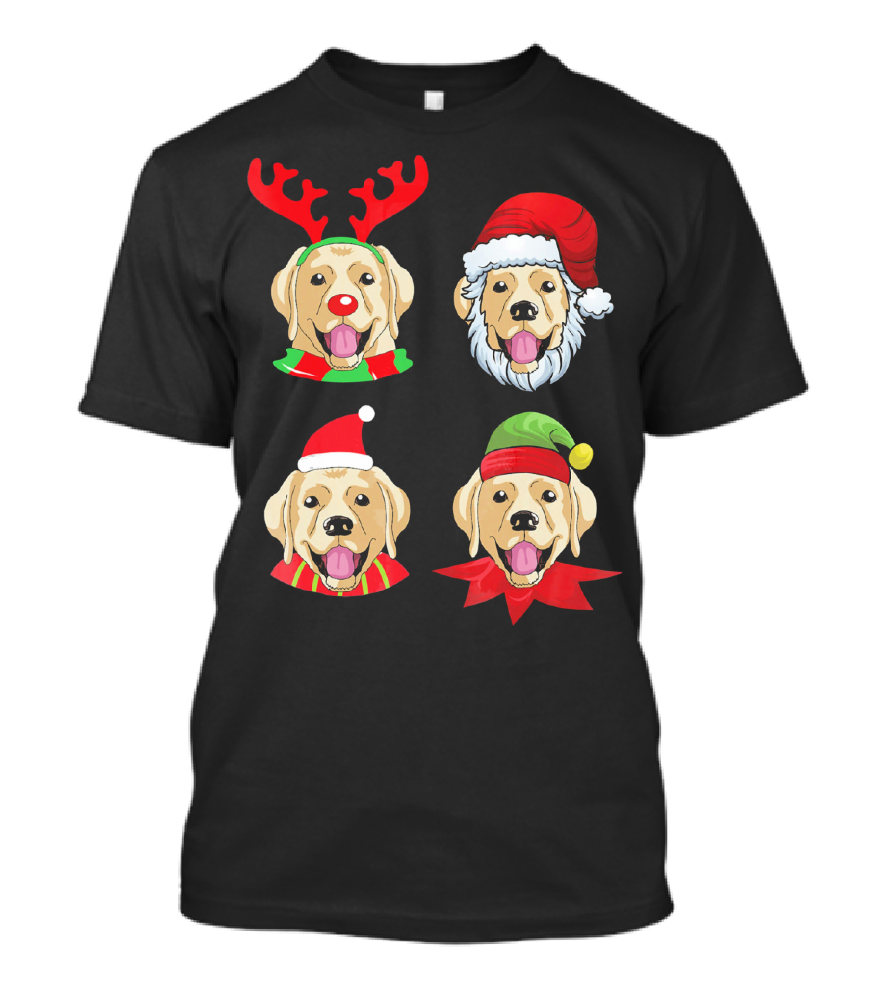 Cute Golden Labrador Christmas Reindeer Santa Elf Hats T-Shirt