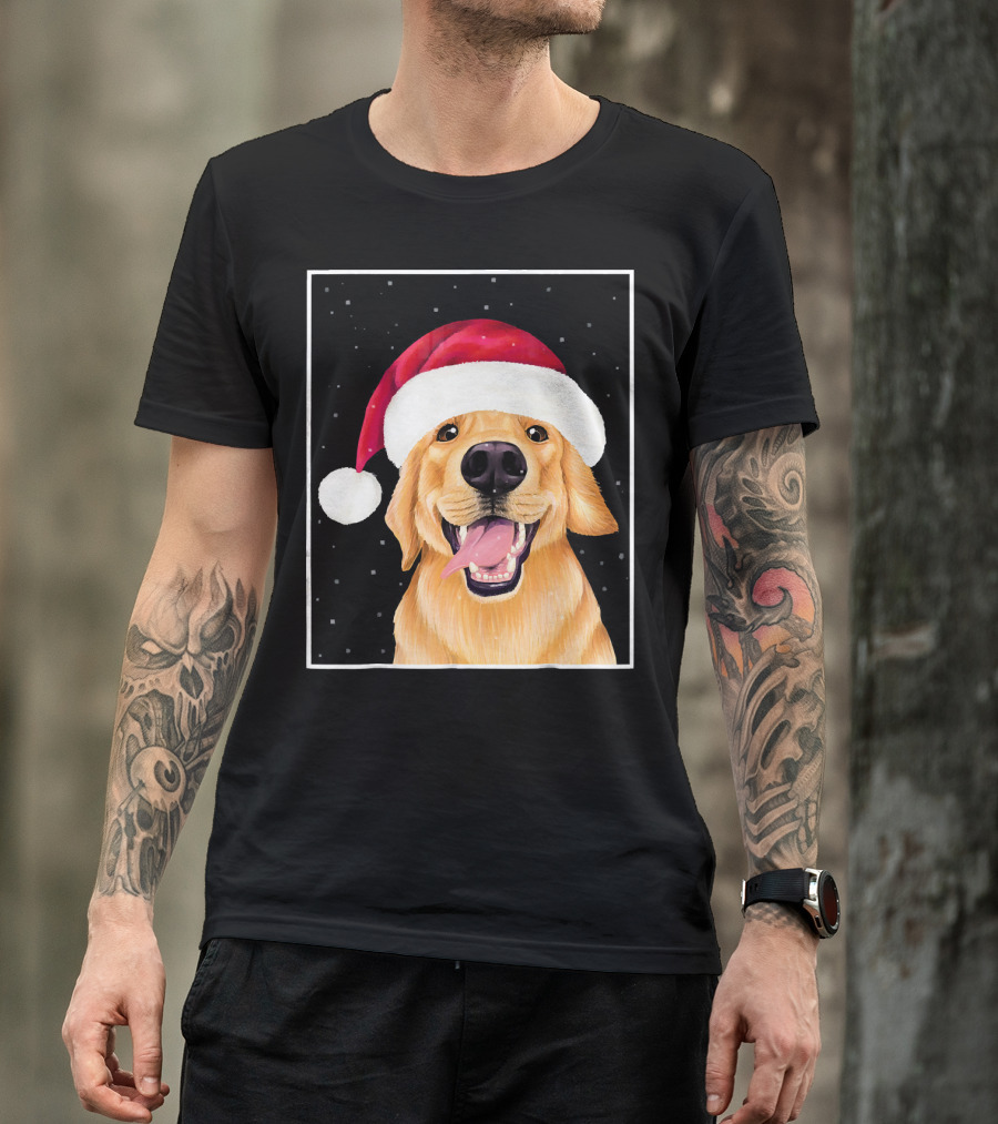 Golden Retriever Santa Hat Holiday Dog T-Shirt