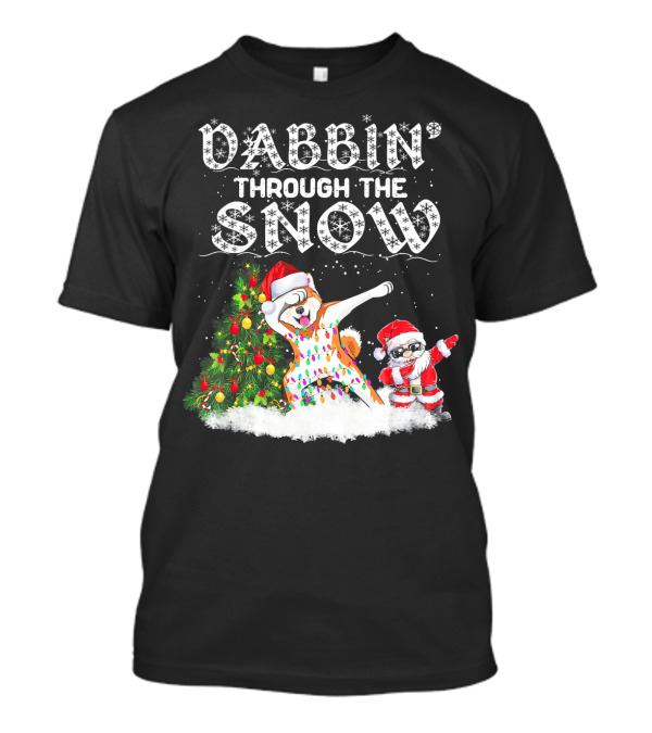 Dabbin' Through The Snow Akita Christmas Santa Tree T-Shirt