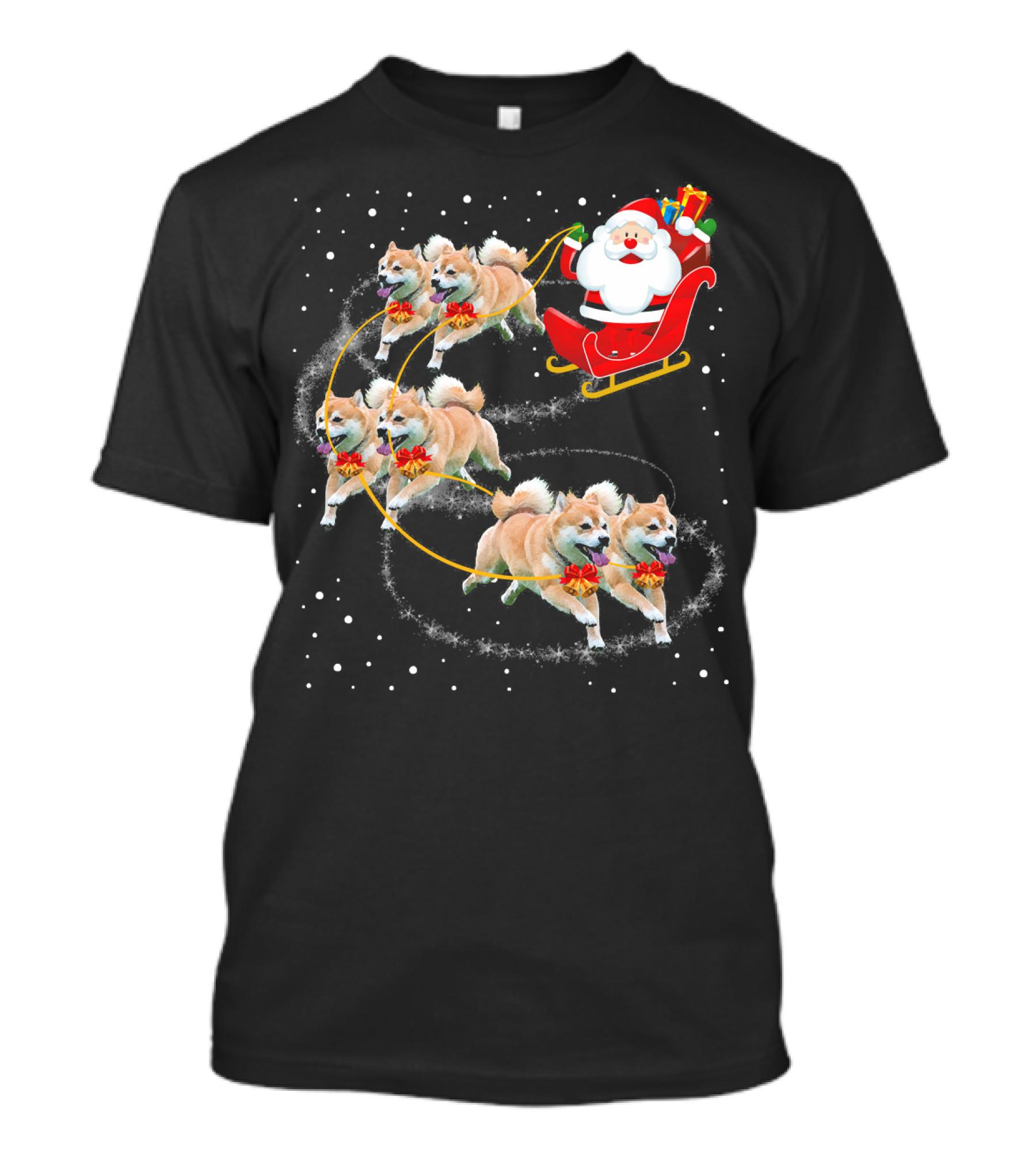 Santa's Sleigh Pulled By Akita Inu Reindeer With Christmas Cheer T-Shirt