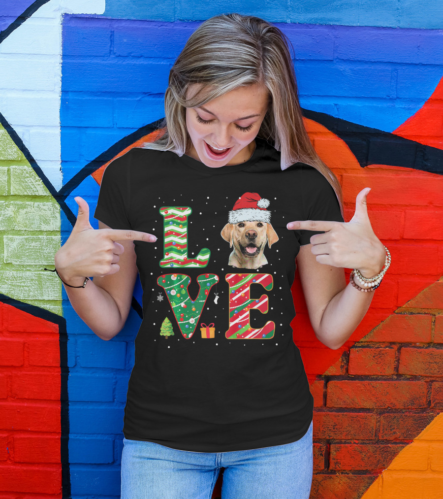 Funny I Love Labrador Retriever Christmas Santa Hat Holiday Festive T-Shirt