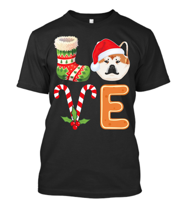 Akita Lover Christmas Stocking Candy Cane Love Holiday Dog T-Shirt