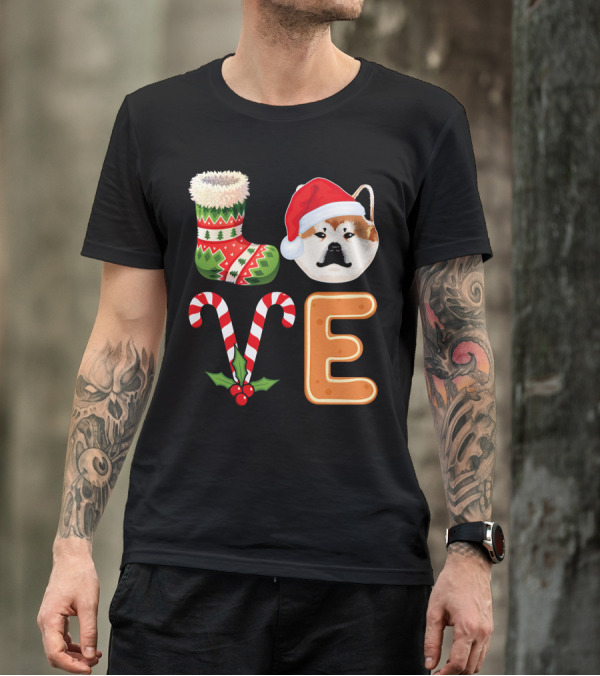 Akita Lover Christmas Stocking Candy Cane Love Holiday Dog T-Shirt