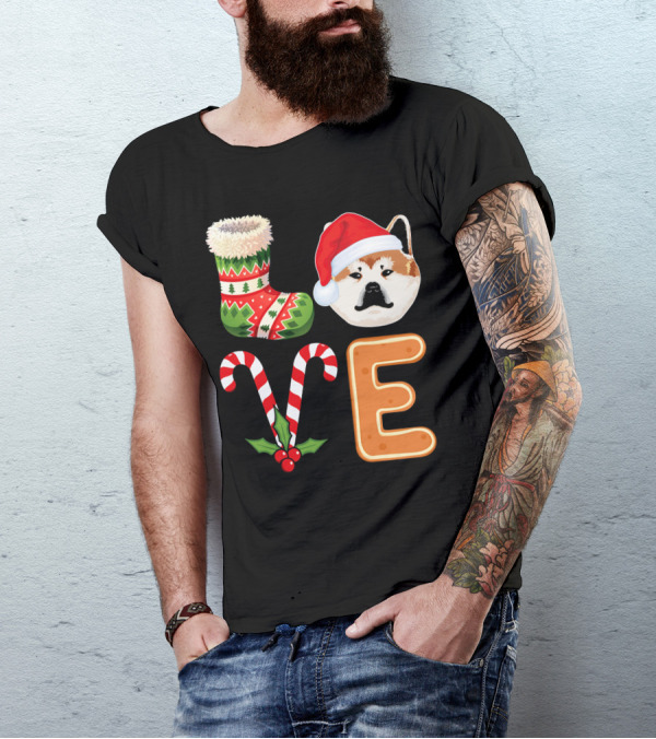 Akita Lover Christmas Stocking Candy Cane Love Holiday Dog T-Shirt
