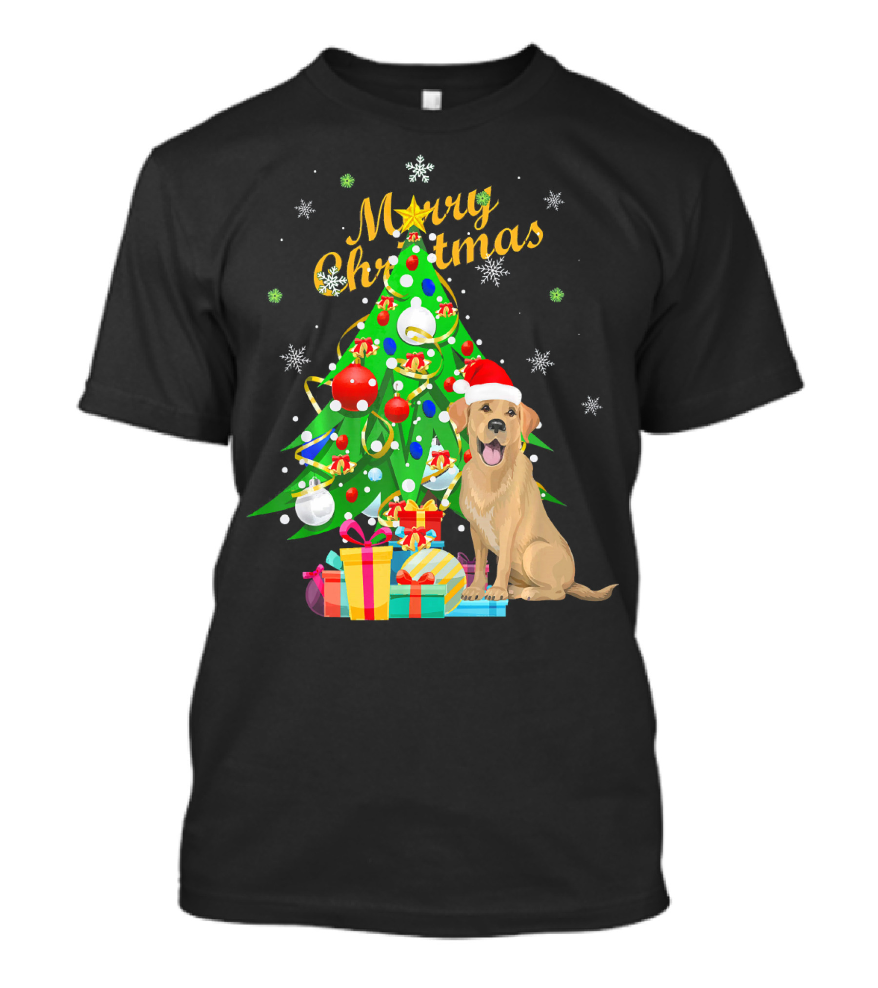 Merry Christmas Labrador Retriever With Tree And Presents T-Shirt