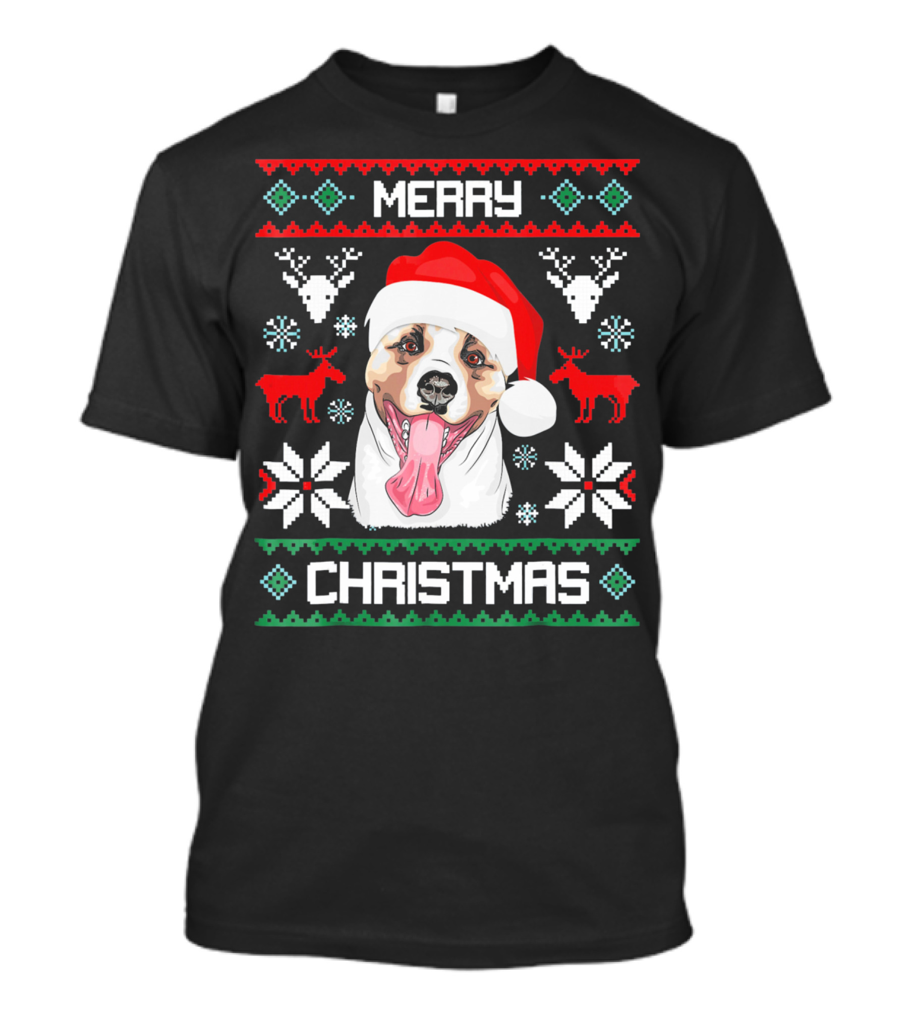 Merry Christmas Akita Inu Santa Hat Dog Reindeer Snowflakes T-Shirt