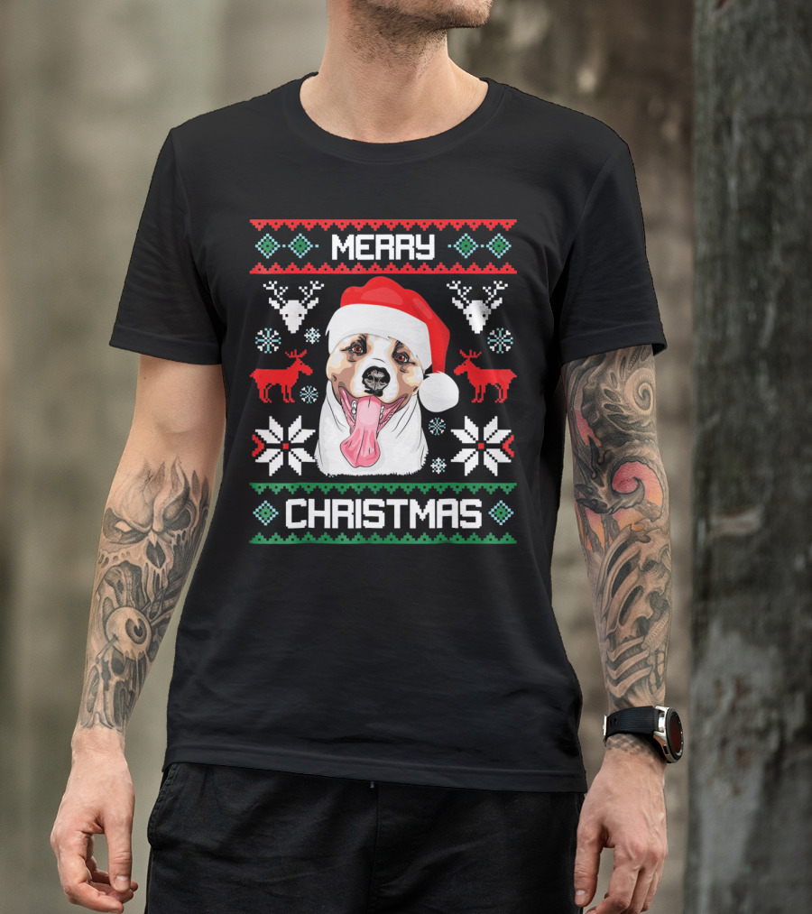 Merry Christmas Akita Inu Santa Hat Dog Reindeer Snowflakes T-Shirt