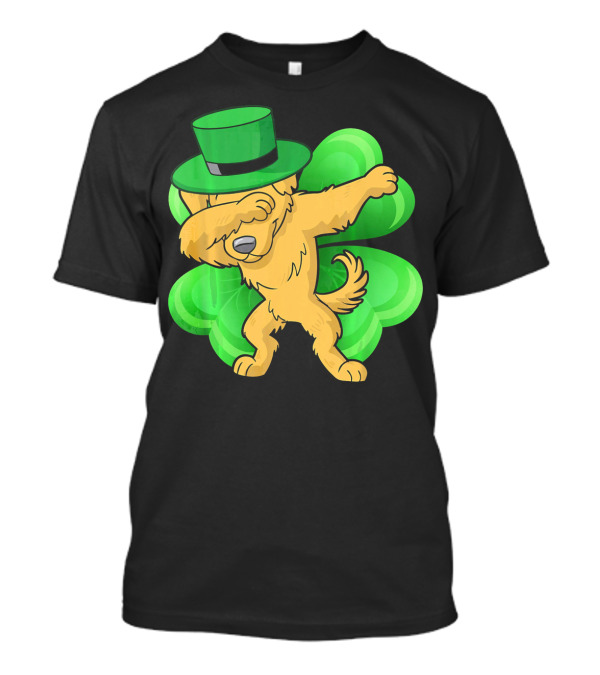 Dabbing Leprechaun Golden Retriever Green Shamrock Hat T-Shirt