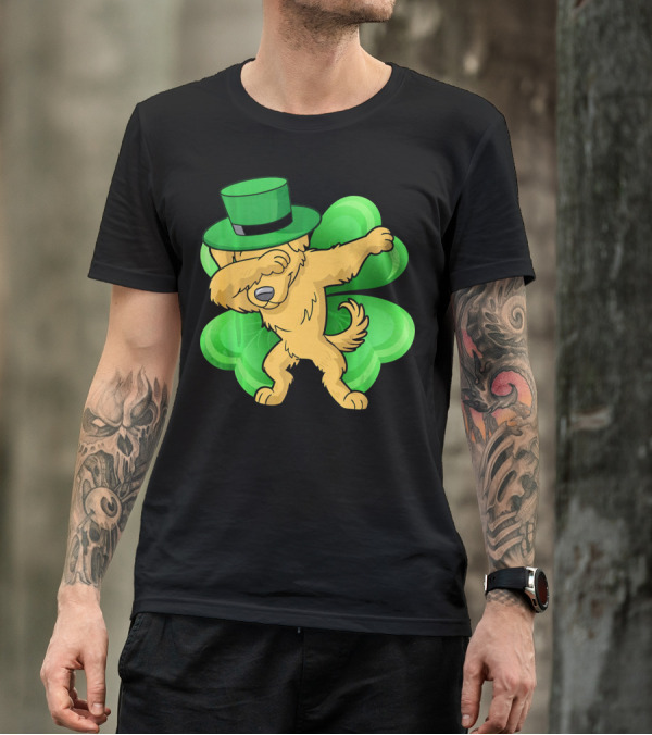Dabbing Leprechaun Golden Retriever Green Shamrock Hat T-Shirt