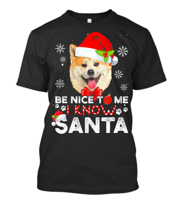 Be Nice To Me I Know Santa Akita Snowflakes Christmas Hat T-Shirt