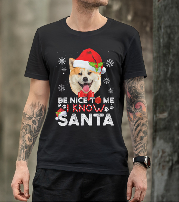 Be Nice To Me I Know Santa Akita Snowflakes Christmas Hat T-Shirt