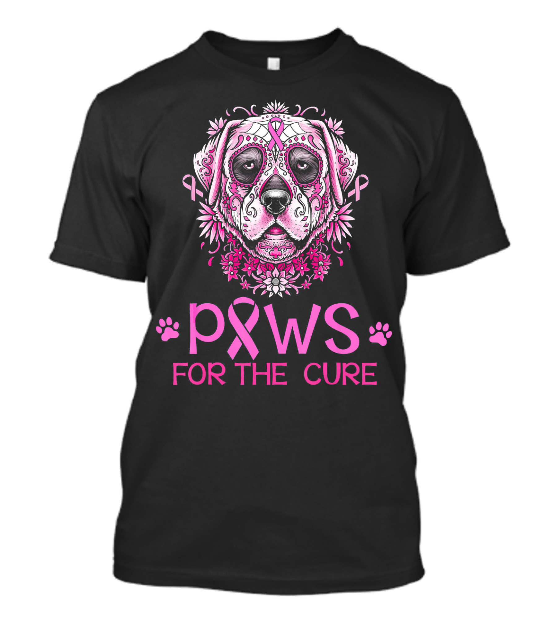 Paws For The Cure Golden Retriever Sugar Skull Pink T-Shirt
