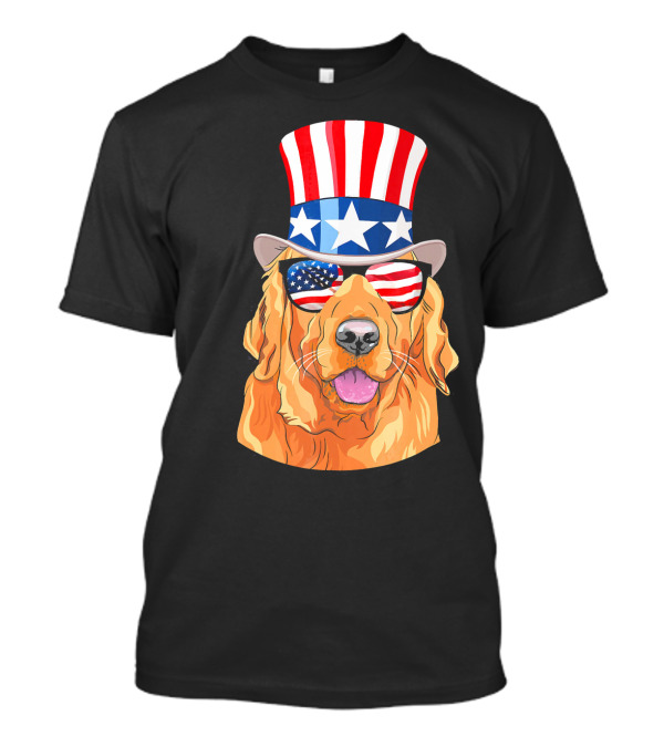 Golden Retriever In Stars And Stripes Hat And Sunglasses T-Shirt