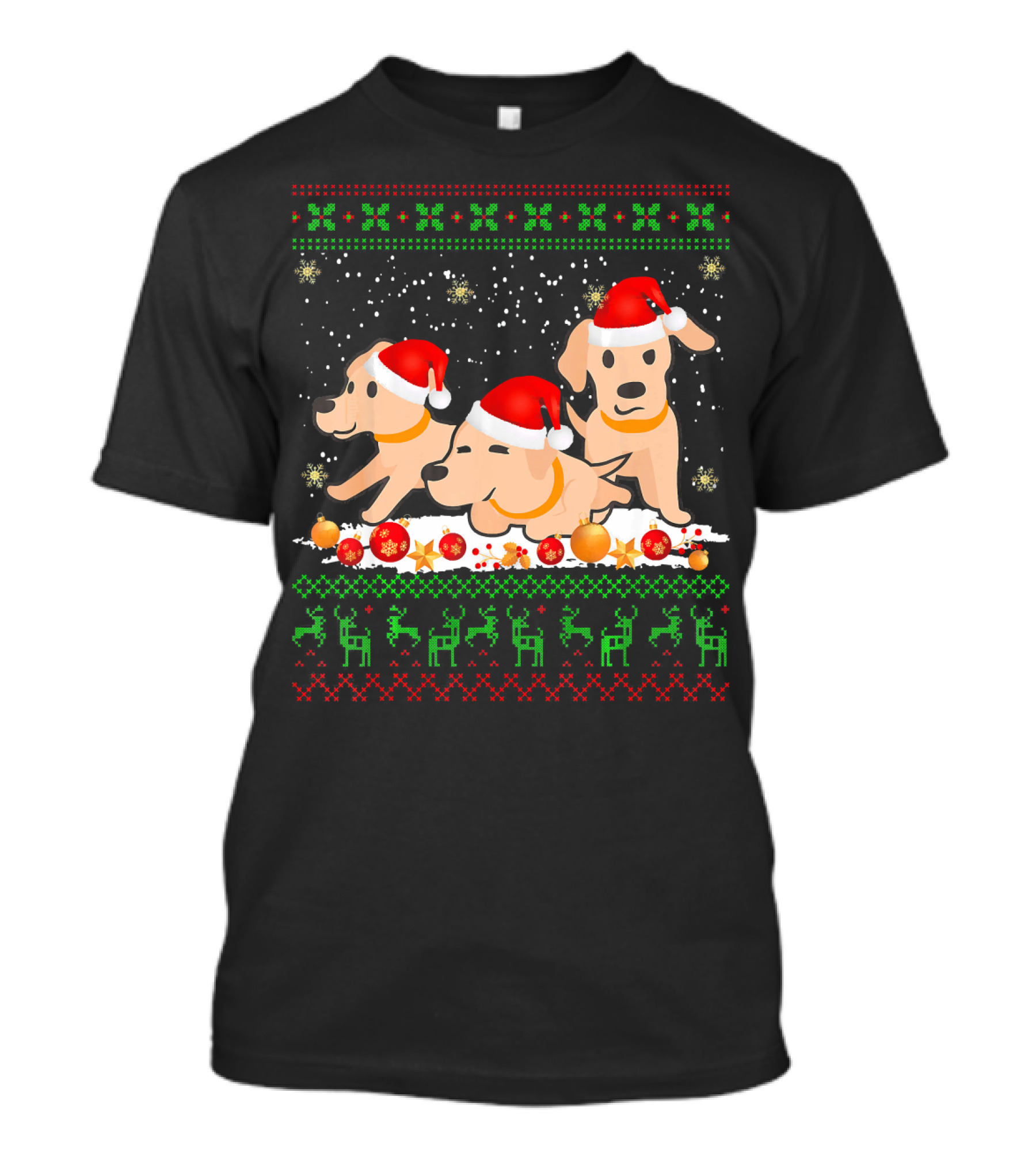 Labrador Retriever Christmas Santa Hat Reindeer Snowflakes Ornaments T-Shirt