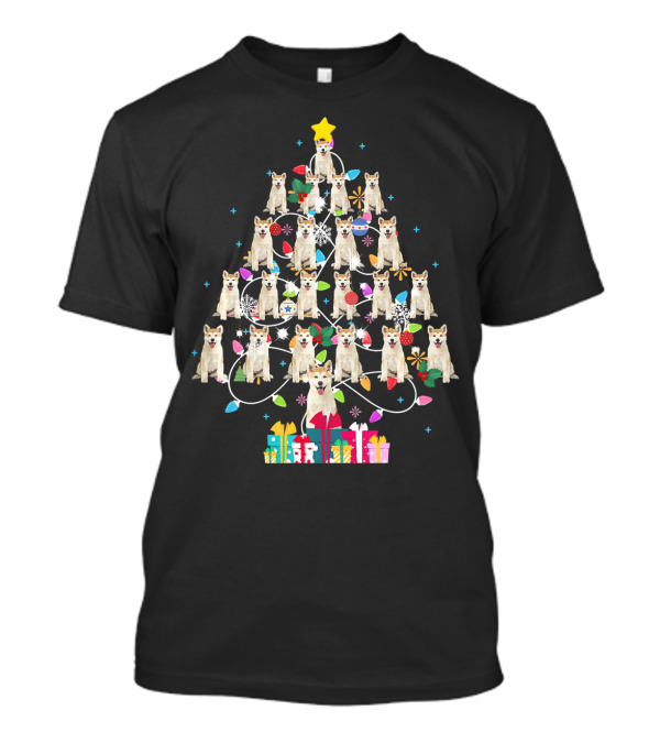 Akita Dog Christmas Tree Lights With Star And Presents T-Shirt