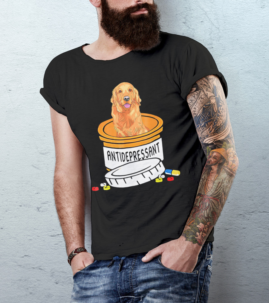 Antidepressant Golden Retriever In Prescription Pill Bottle With Medication Capsules T-Shirt
