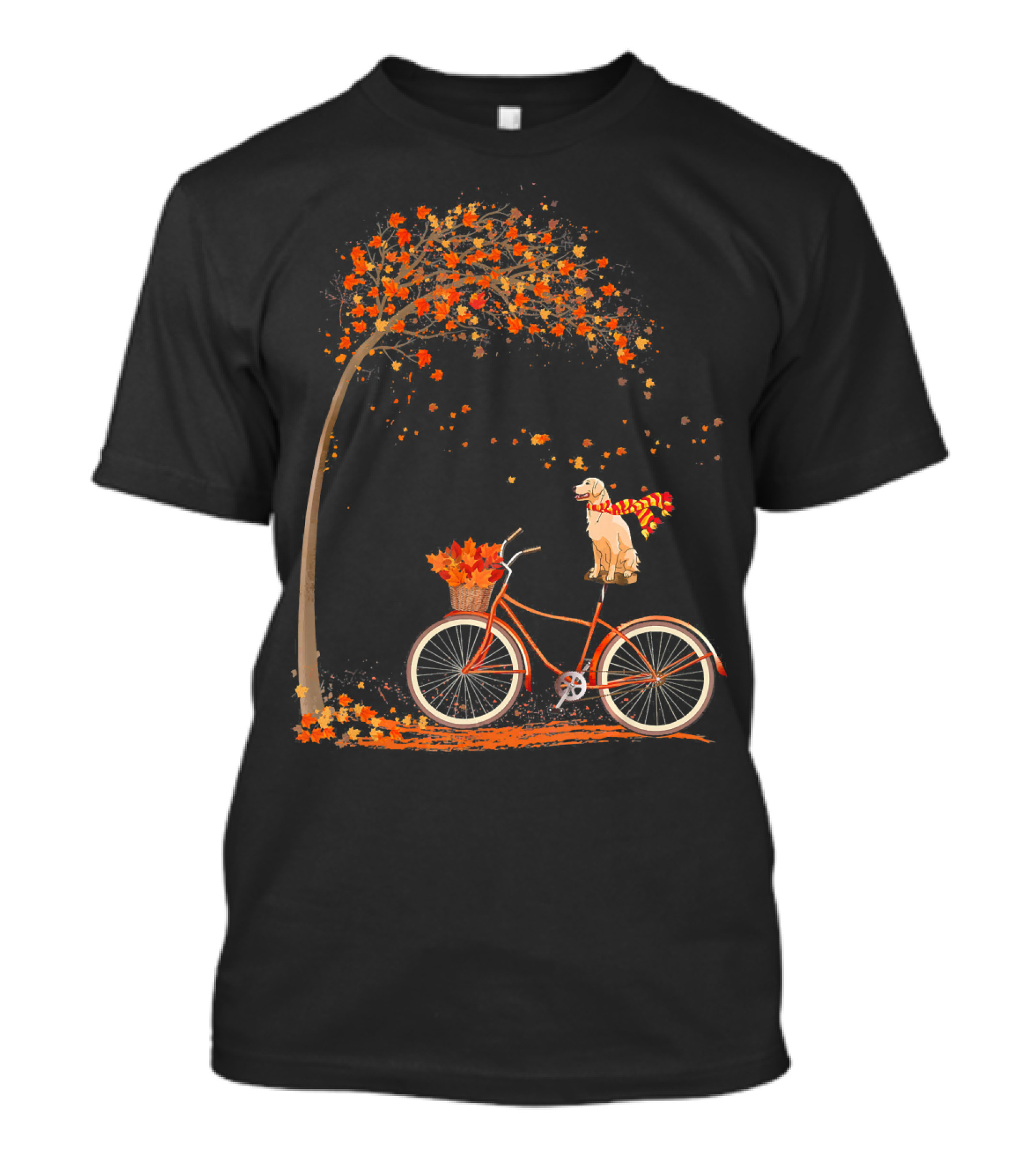 Dog Leaf Fall Autumn Cycling Funny Golden Retriever On Bicycle T-Shirt