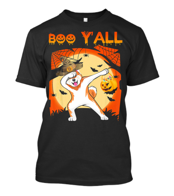 Boo Yall Akita Dabbing Ghost Halloween T-Shirt