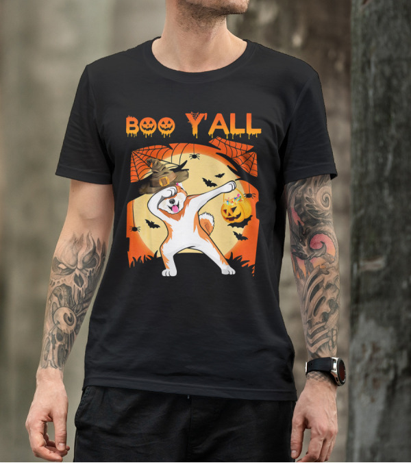 Boo Yall Akita Dabbing Ghost Halloween T-Shirt