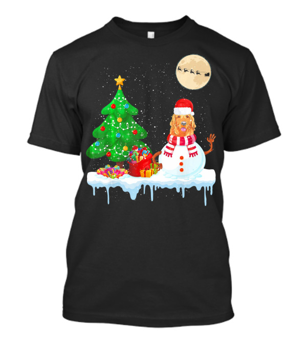 Golden Retriever Snowman Christmas Tree Santa Moon Sleigh T-Shirt
