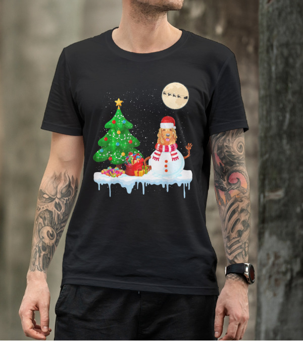 Golden Retriever Snowman Christmas Tree Santa Moon Sleigh T-Shirt