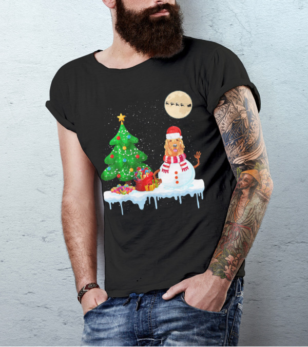 Golden Retriever Snowman Christmas Tree Santa Moon Sleigh T-Shirt