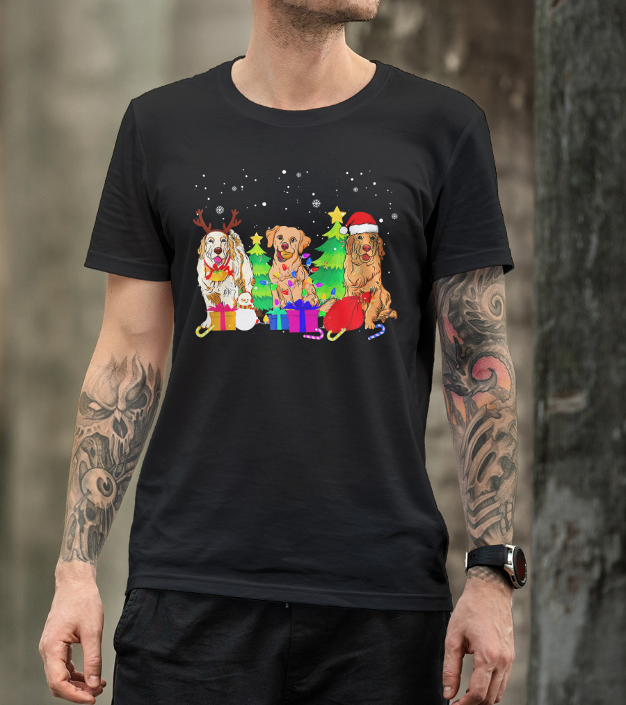 Energetic Labrador Retriever Christmas Trio With Reindeer Antlers And Santa Hat T-Shirt